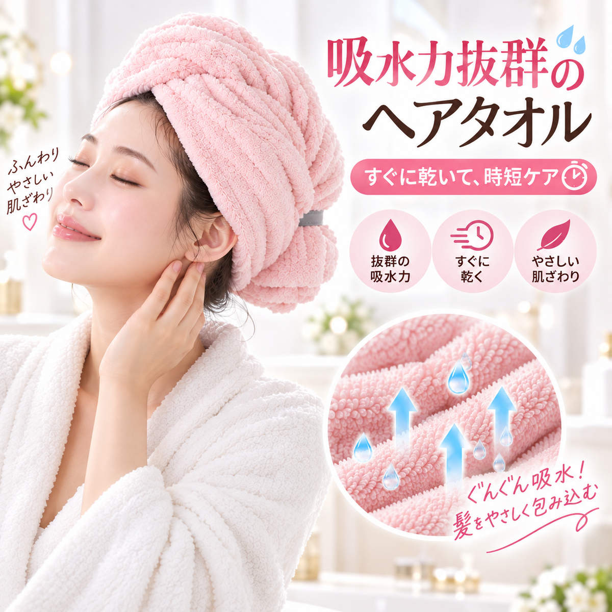 ふんわり速乾・高吸水ヘアタオル