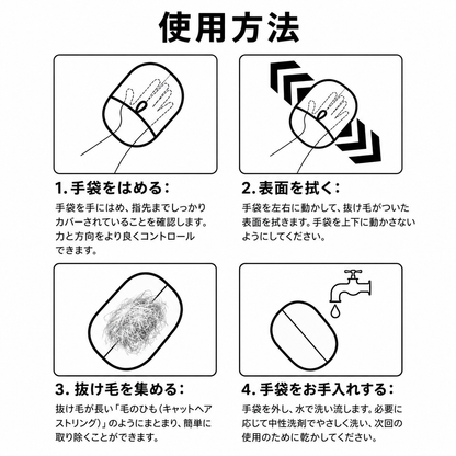 ペット用抜け毛取りグローブ｜犬・猫用 静電気で毛をキャッチ・洗って繰り返し使える